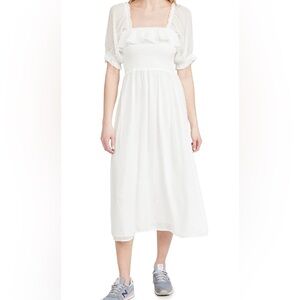 Wayf Smocked White Midi Dress